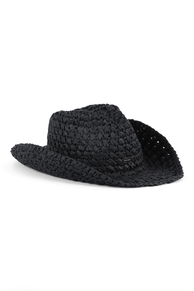 Winona Packable Crochet Fedora, Main, color, BLACK