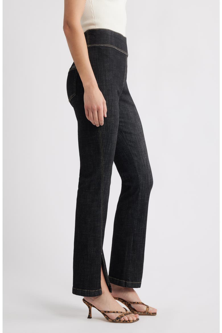 Crosshatch Slit Hem Denim Leggings, Alternate, color, BLACK