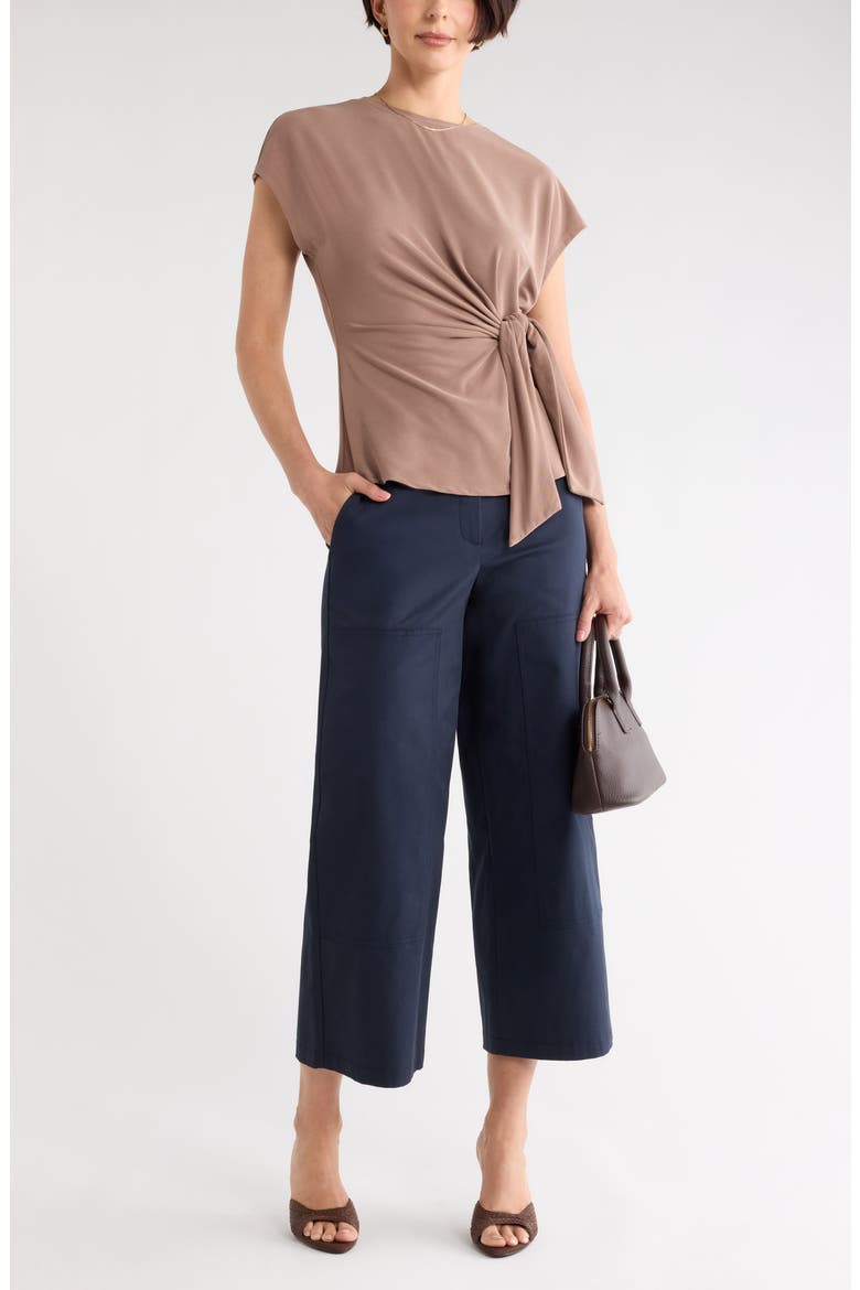 Short Sleeve Tie Detail Top, Main, color, BROWN LENTIL