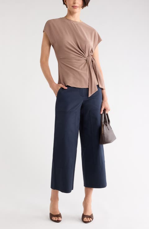Short Sleeve Tie Detail Top