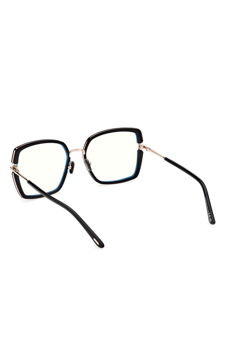 TOM FORD 55mm Square Blue Light Blocking Optical Glasses, Alternate, color, Black Rose Gold / T Logo