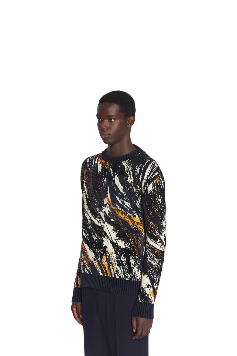 ABSTRACT JACQUARD SWEATER, Main, color, NAVY BLUE/MULTICOLOUR