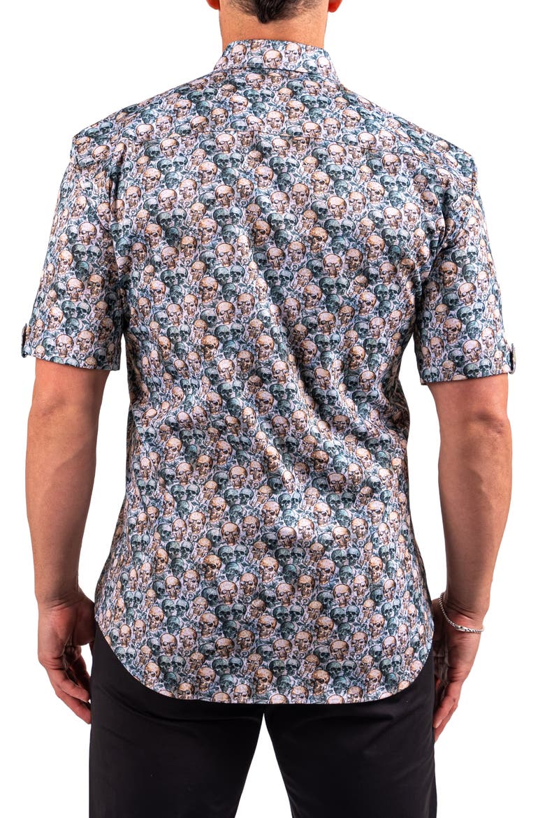 Galileo Resistance0335 Yellow Skull Print Short Sleeve Cotton Button-Up Shirt, Alternate, color, YELLOW