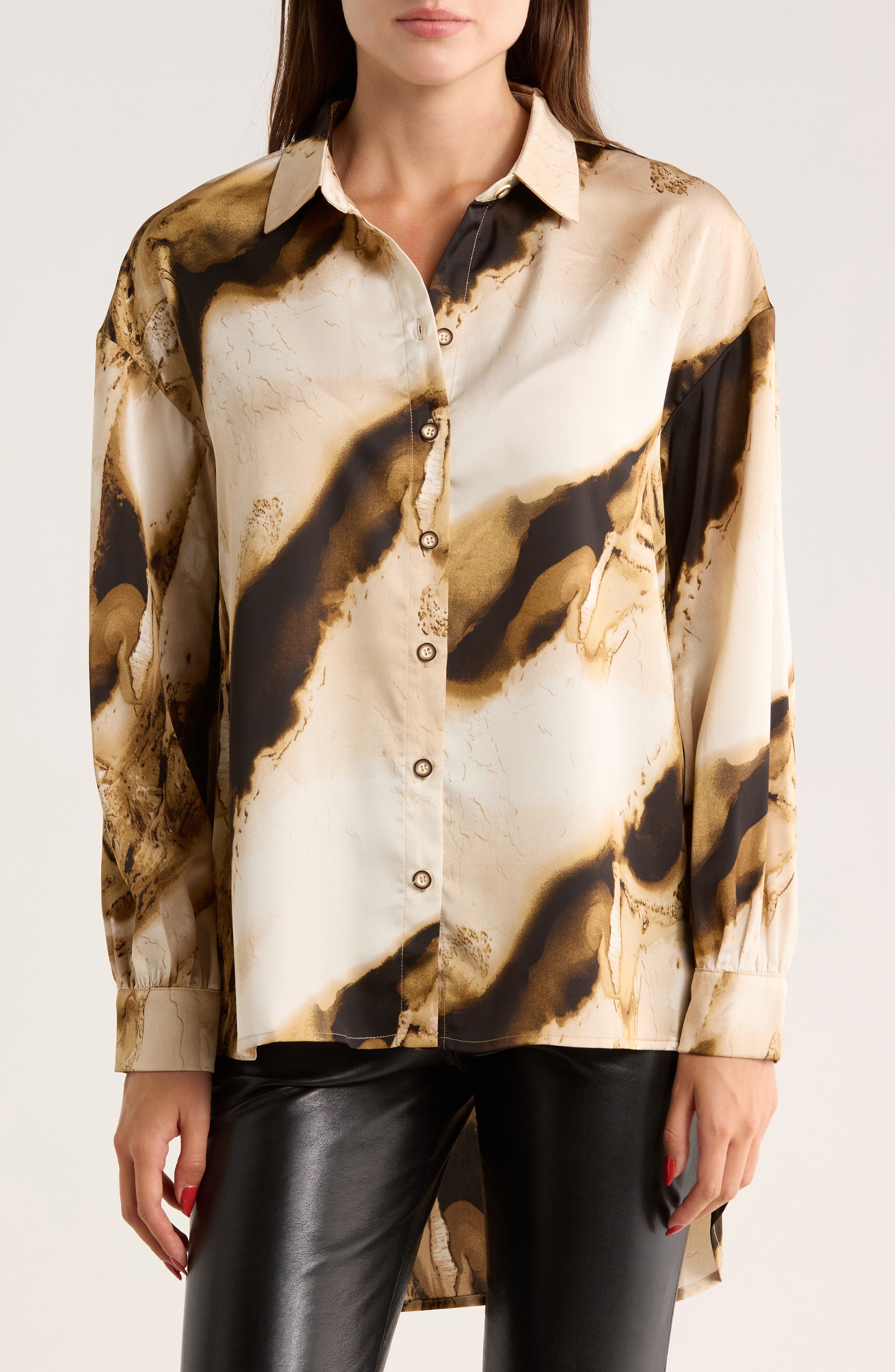 High-Low Hem Button-Down Shirt - image 3