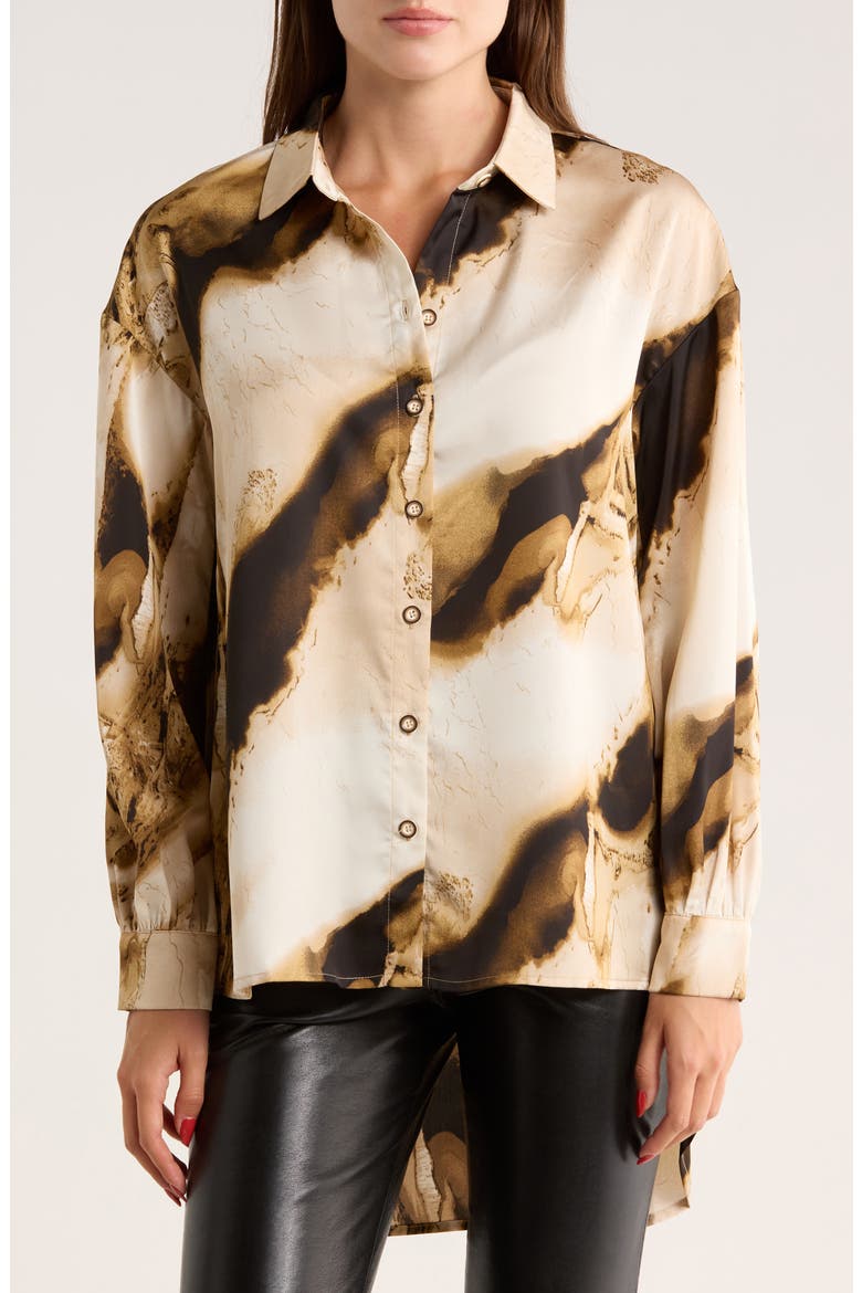 High-Low Hem Button-Down Shirt, Main, color, BEIGE