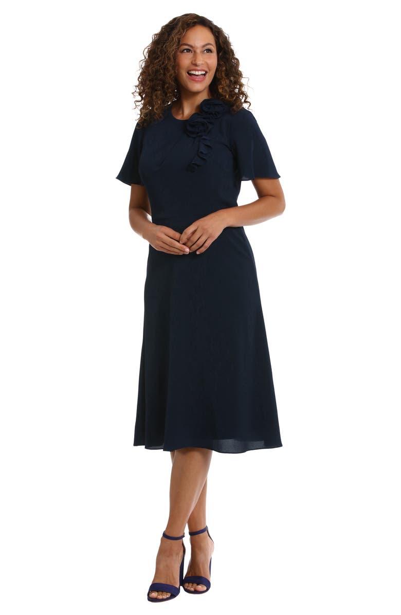 London Times Rosette Flutter Sleeve Fit & Flare Dress, Alternate, color, 