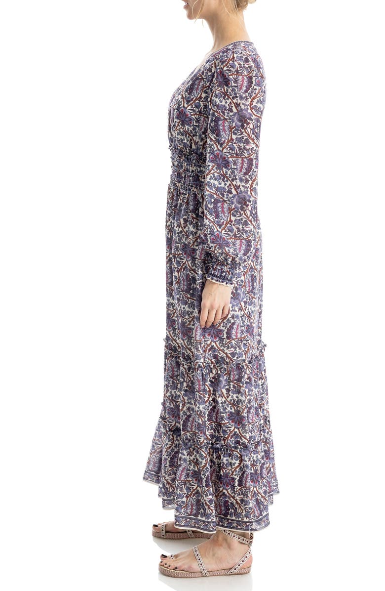 MAX STUDIO Long Sleeve Tiered Maxi Dress, Alternate, color, Creamy White/ Purple
