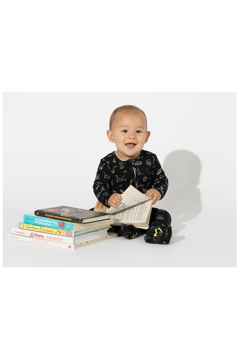 Kids' Back To School Fitted One-Piece Convertible Pajamas, Alternate, color, BLACK