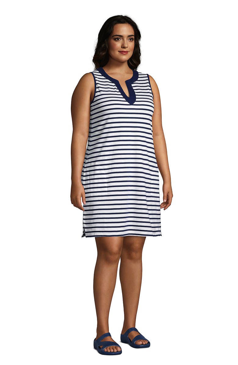 Lands' End Plus Size Cotton Jersey Sleeveless Swim Cover-up Dress Print, Alternate, color, 