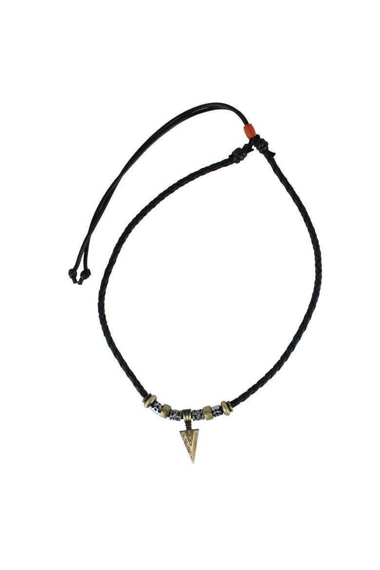Cheyenne  Triangle and Beaded Vegan Leather Adjustable Necklace, Main, color, Black