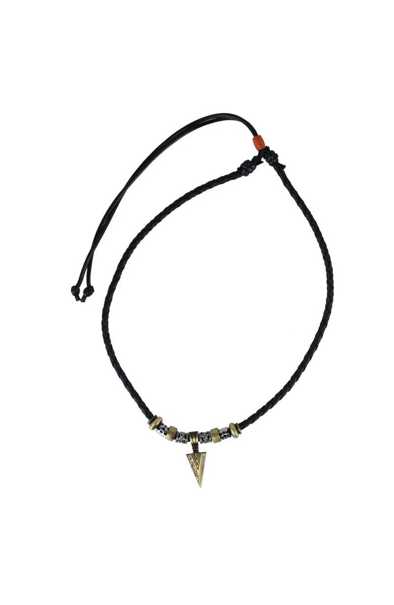 Trafalgar Cheyenne  Triangle and Beaded Vegan Leather Adjustable Necklace, Main, color, Black