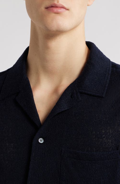 Frame Wool Blend Terry Button-up Shirt In Dark Navy