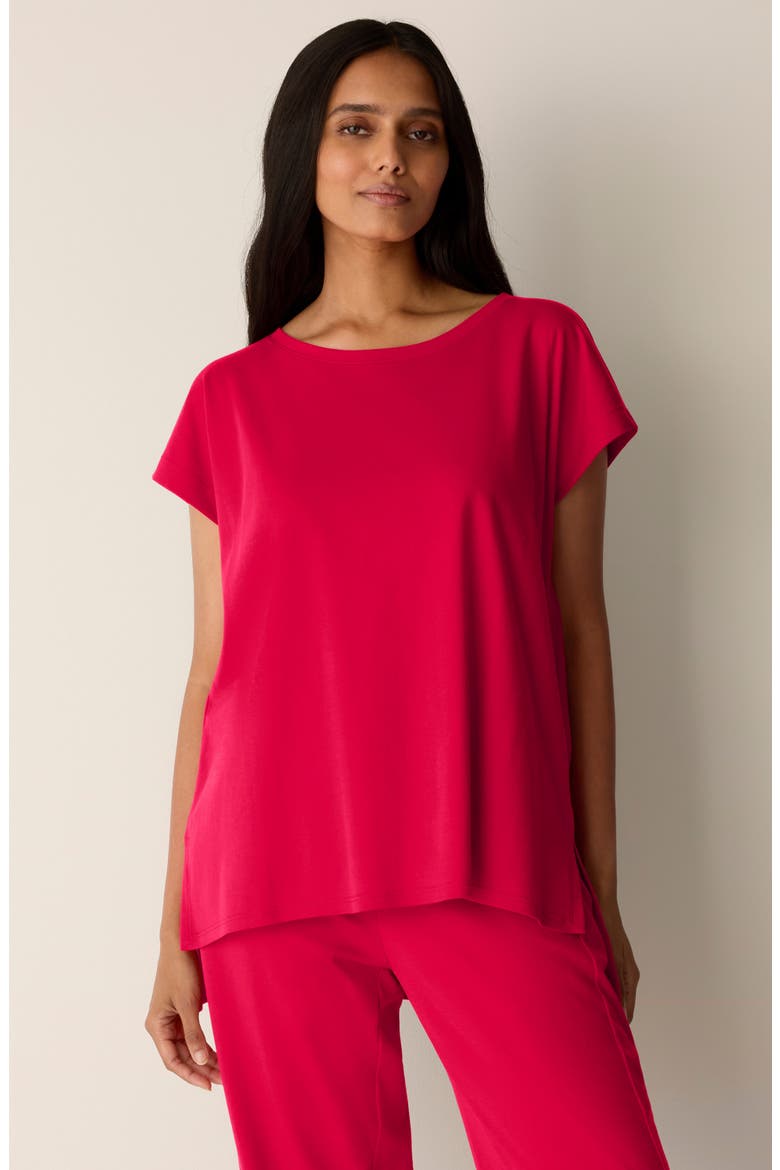 Jewel Neck Organic Cotton Pajama Top, Alternate, color, CRIMSON
