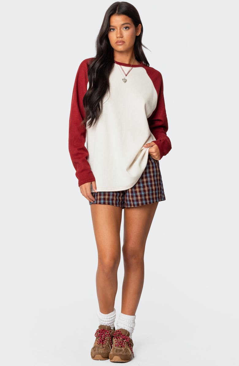 EDIKTED Me Time Oversize Waffe Stitch Pullover, Alternate, color, Burgundy