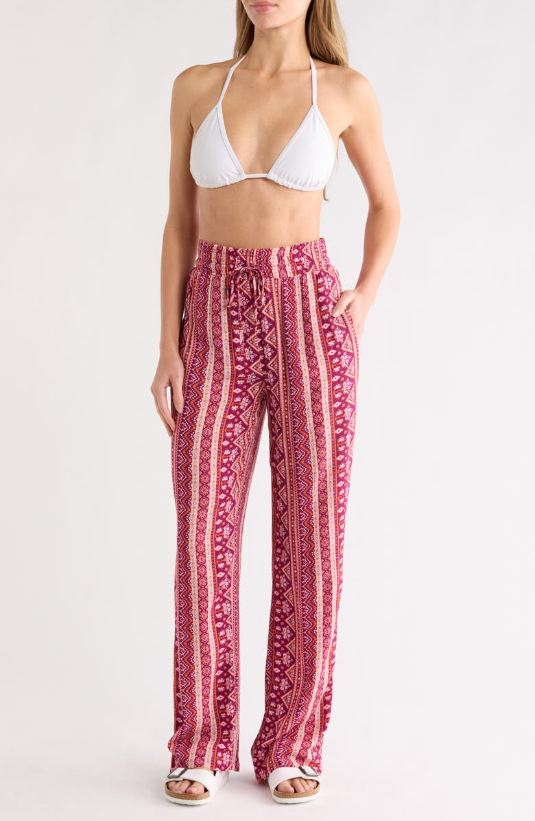 Roxy La Palma Beach Cover-Up Pants, Main, color, Raspberry