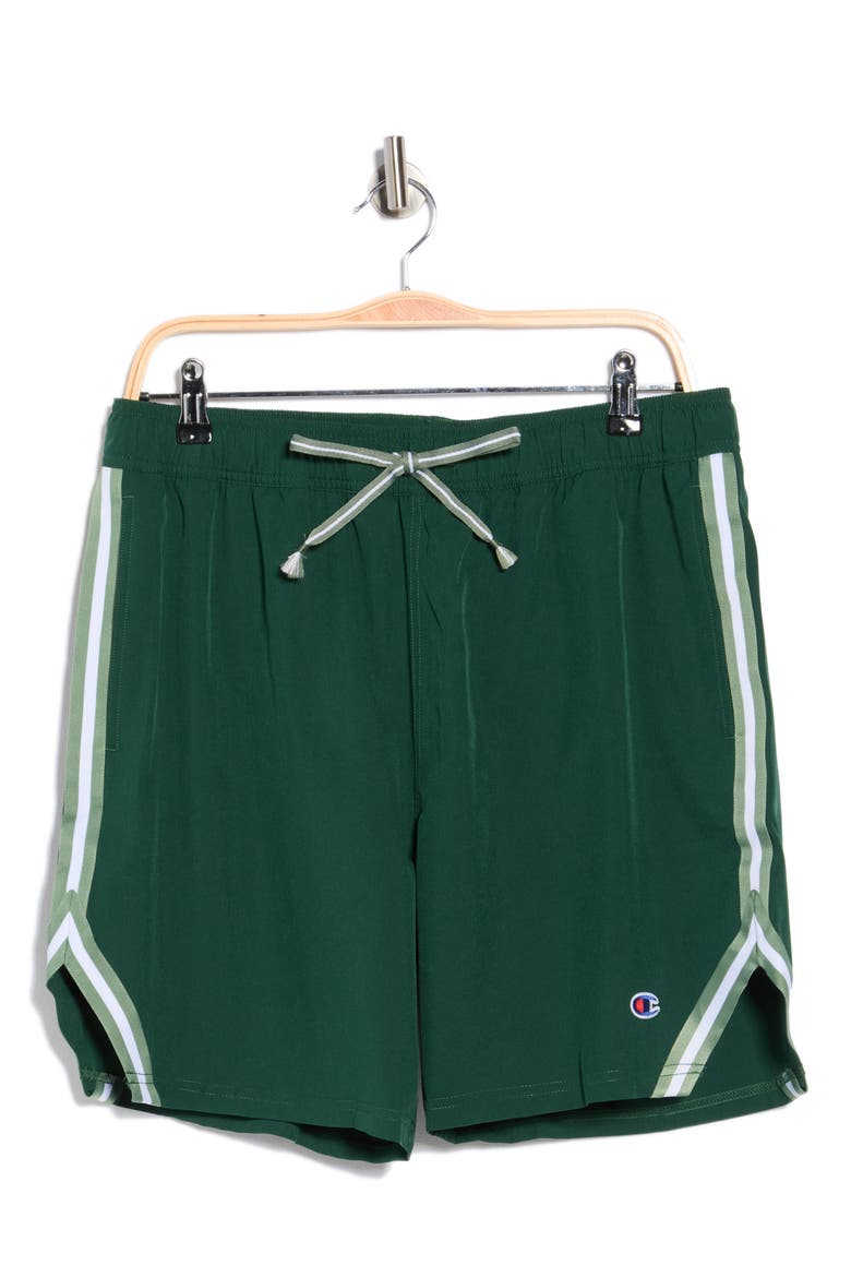 Stripe Tape Trim Swim Trunks, Alternate, color, GREEN