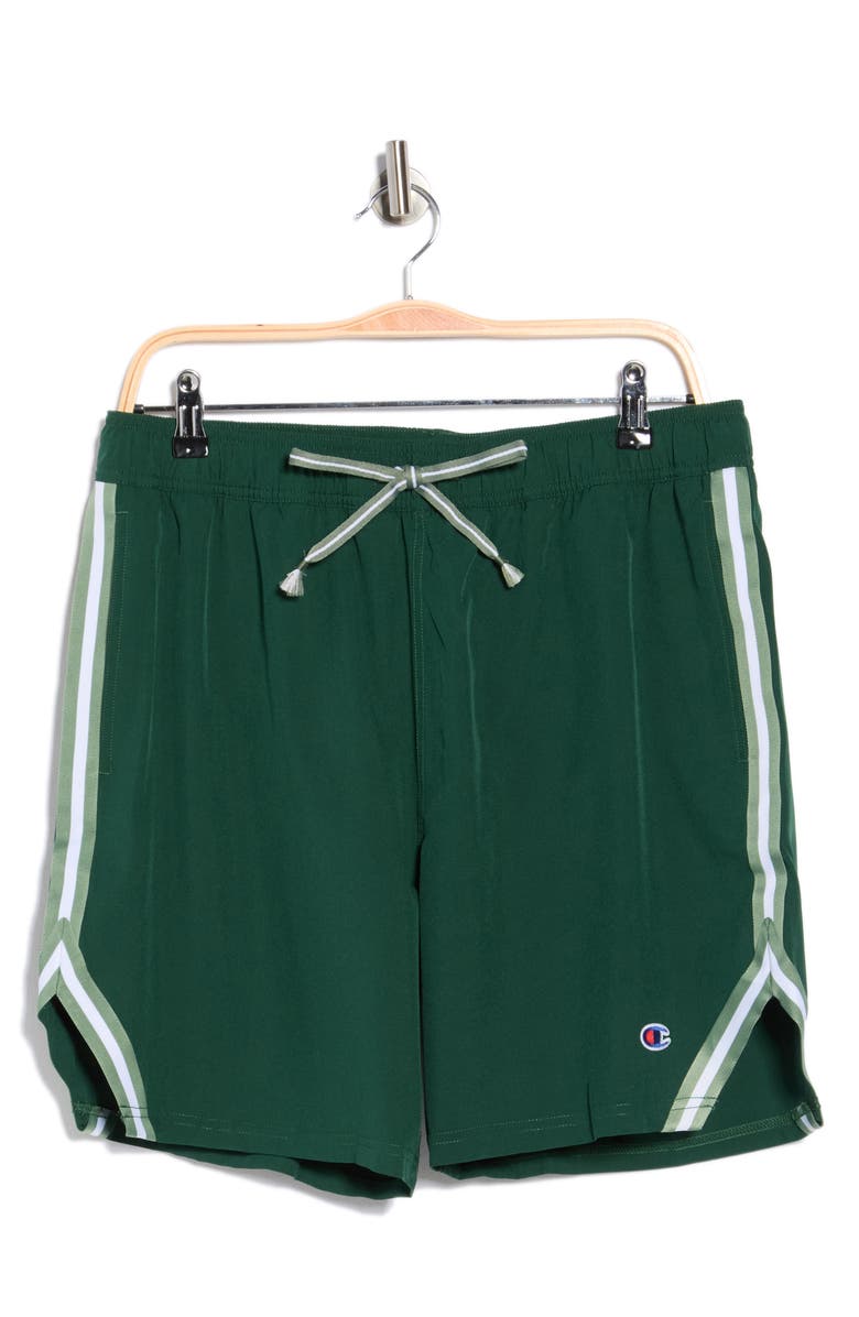 Champion Stripe Tape Trim Swim Trunks, Main, color, Green