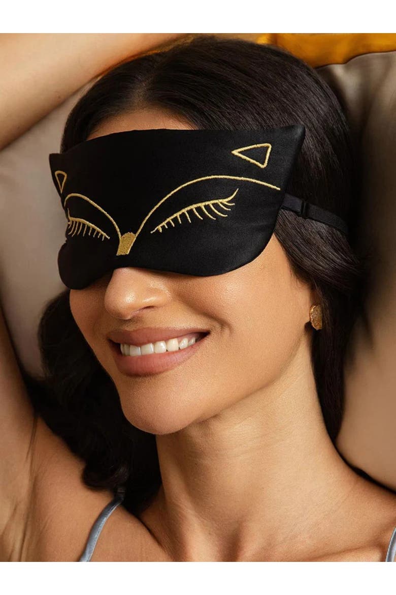 Cat Embroidered Silk Sleep Mask 2 Pcs, Alternate, color, Black