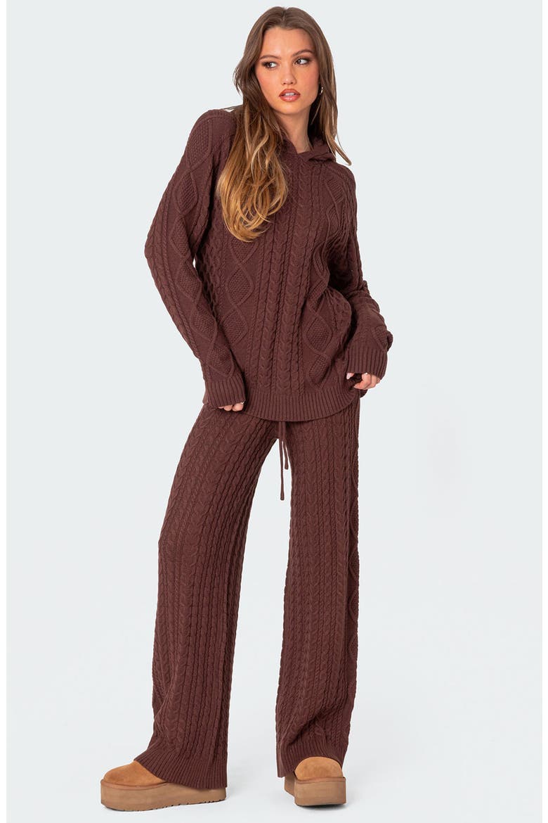 Jelena Cable Knit Hoodie, Alternate, color, BROWN