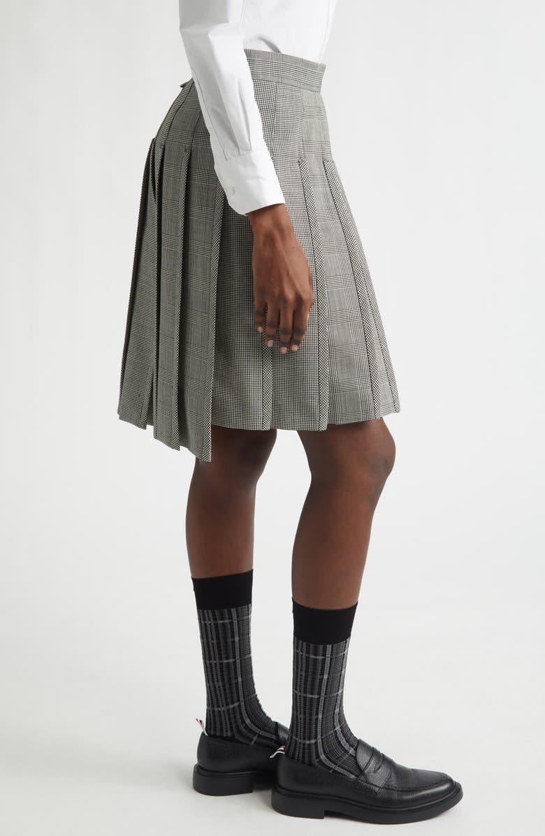 Thom Browne Glen Plaid Pleated Wool Skirt, Alternate, color, Black/ White
