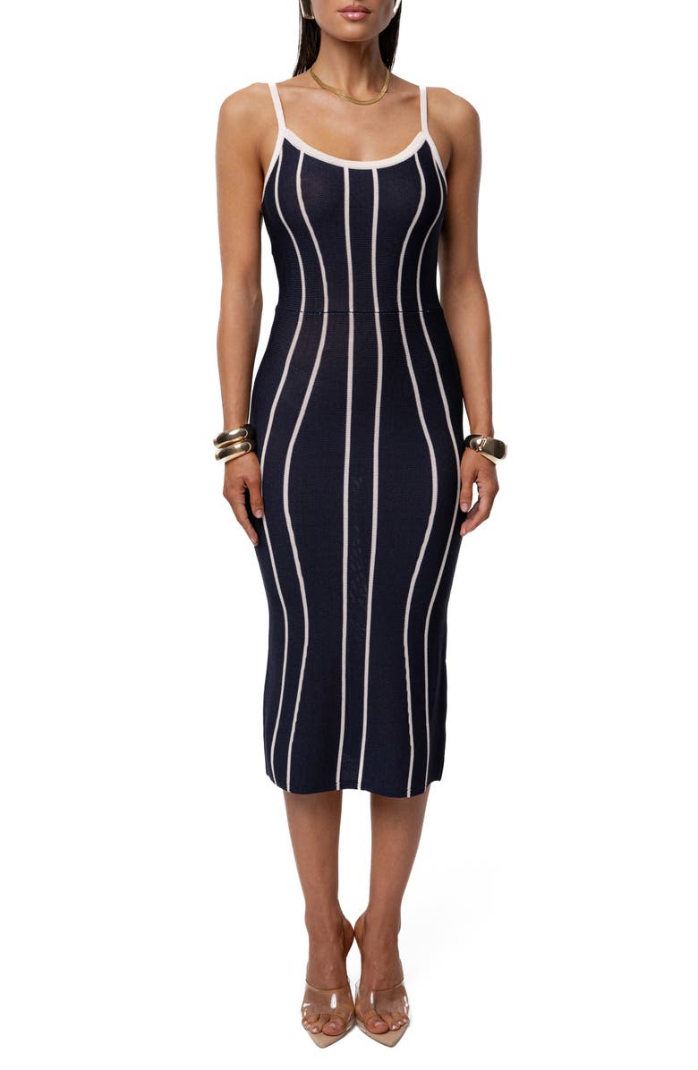 JLUXLABEL Parallel Elegance Midi Dress, Main, color, Navy