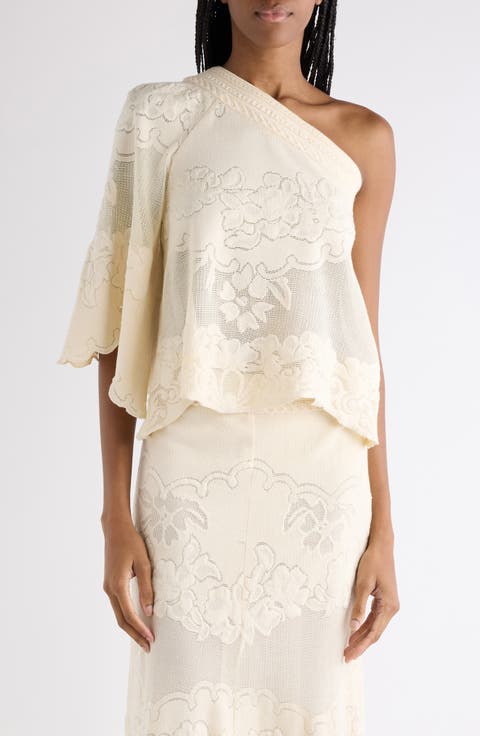 Shilo Cotton Blend Floral Jacquard One-Shoulder Top