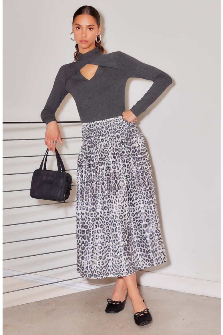 Rhea Print Smock Waist Cotton Blend Midi Skirt, Alternate, color, LEOPARD
