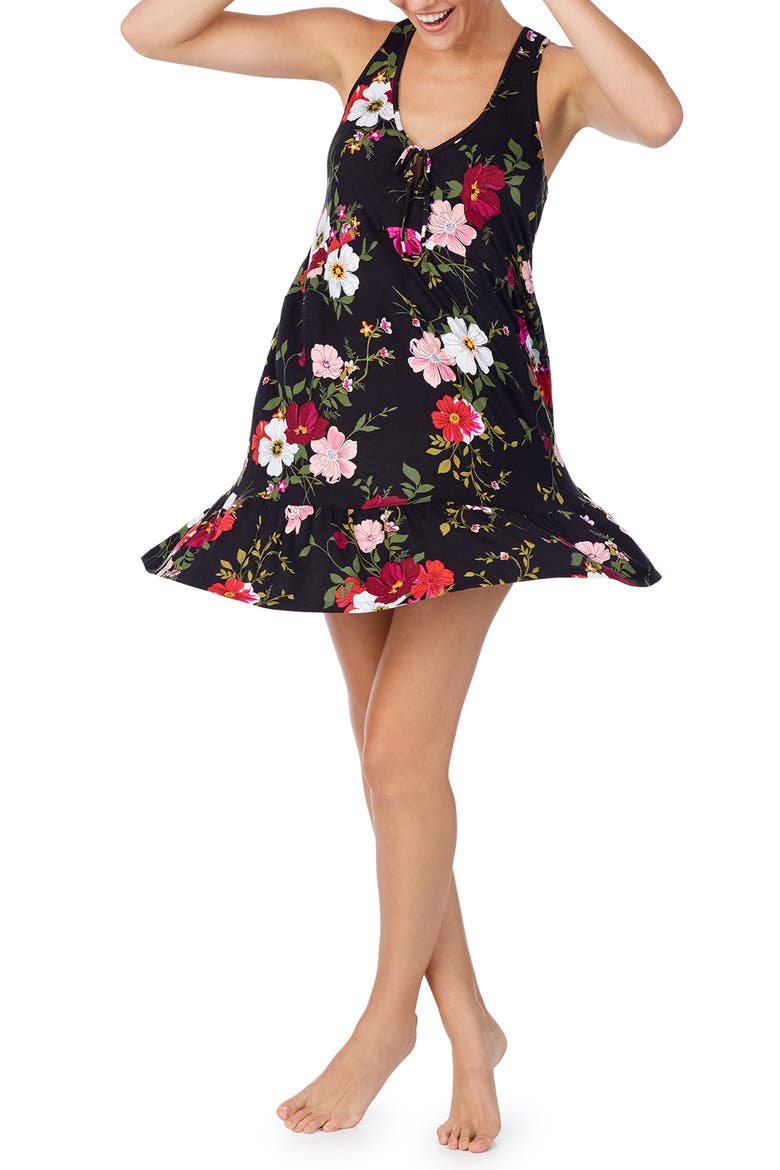 Room Service Print Chemise, Alternate, color, BLACK FLORAL