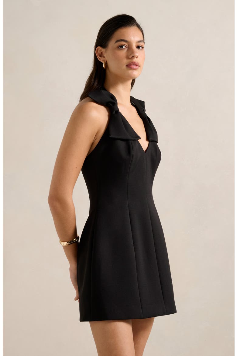 Amaya Bow Halter Minidress, Alternate, color, BLACK