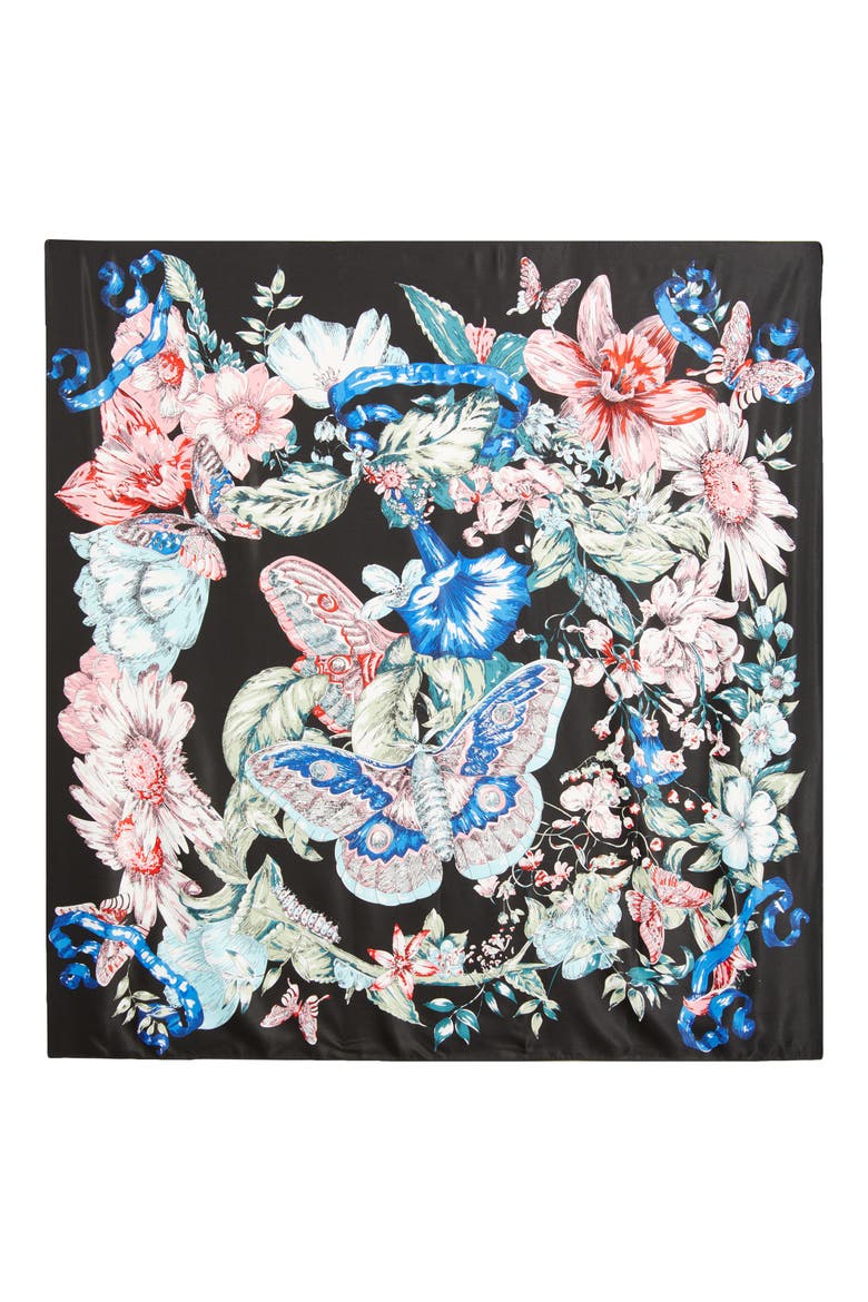 Butterfly Floral Scarf, Alternate, color, BLACK