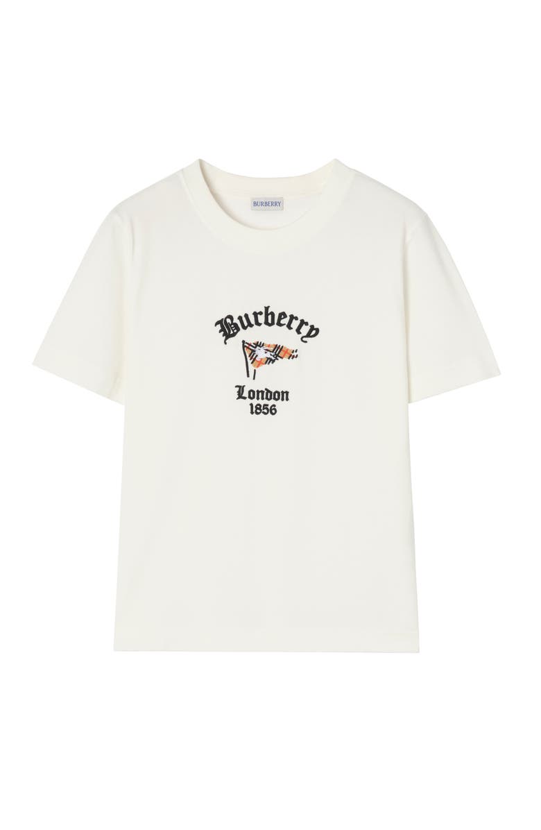 Burberry Check Flag Cotton T-shirt, Main, color, Chalk