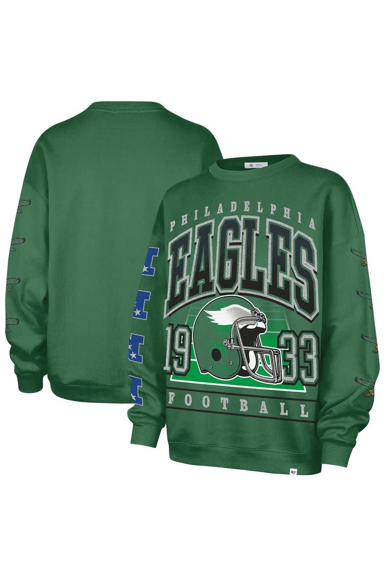 Women's '47  Kelly Green Philadelphia Eagles Go Big Oversized Pullover Sweatshirt, Main, color, Kelly Green