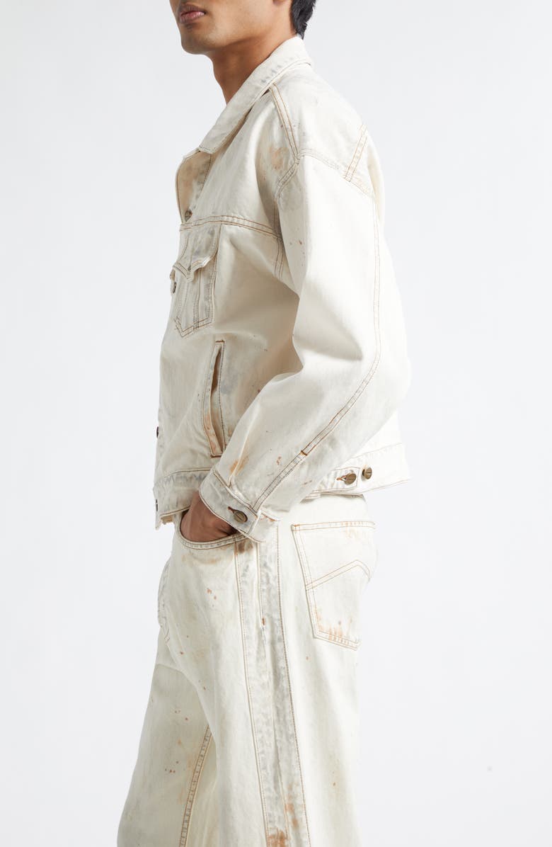 Rhude Dirtied Cotton Trucker Jacket, Alternate, color, Woodland White