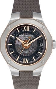 Baume & Mercier Riviera 10720 Skeleton Rubber Strap Automatic Watch, 39mm