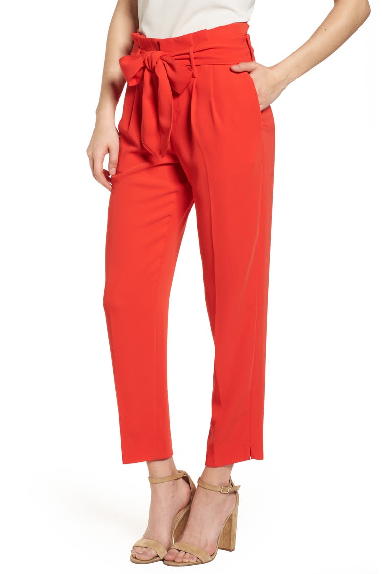 Paperbag Waist Crop Trousers, Main, color, RED POP