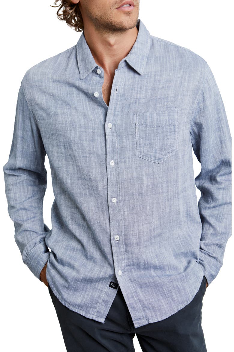 Wyatt Cotton Button-Up Shirt, Main, color, NAVY CHAMBRAY