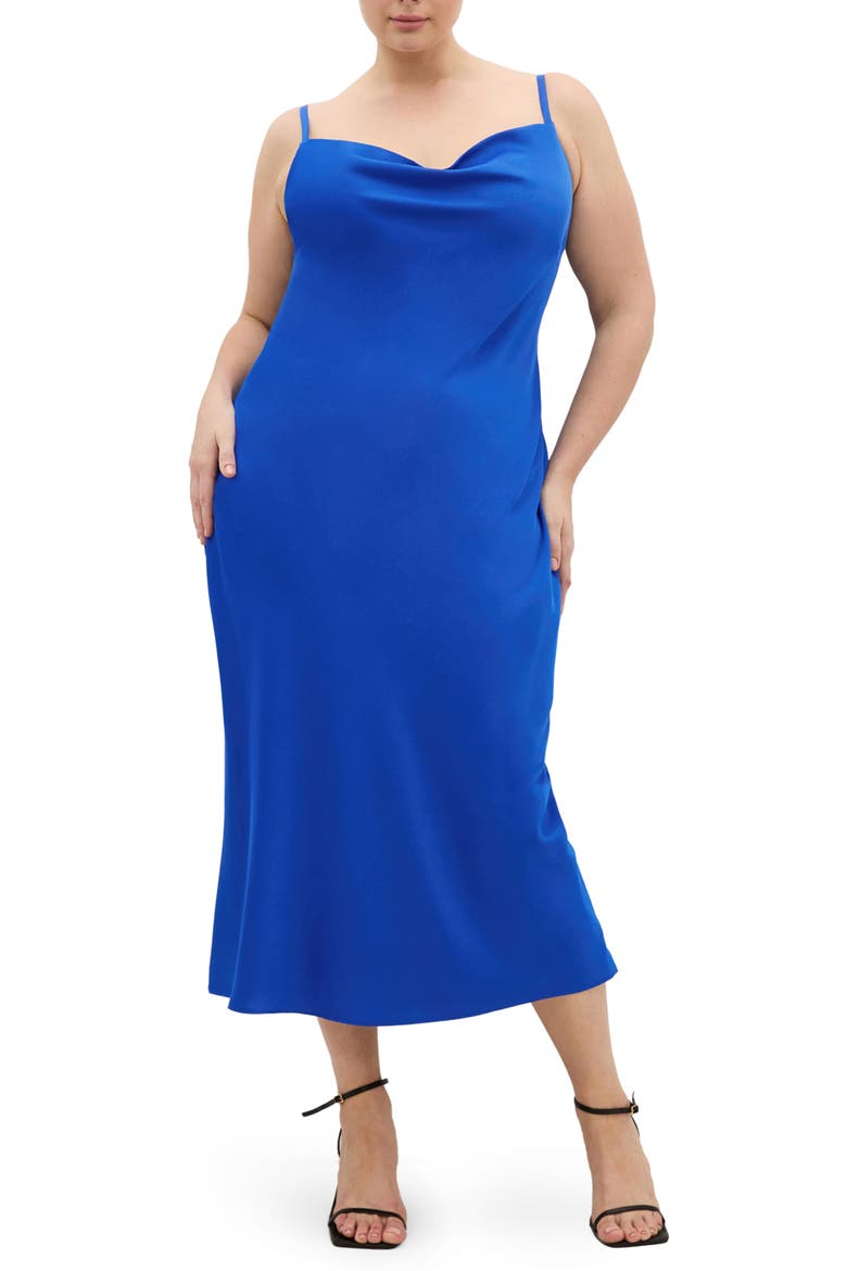Sadie Satin Cocktail Midi Dress, Main, color, CERULEAN