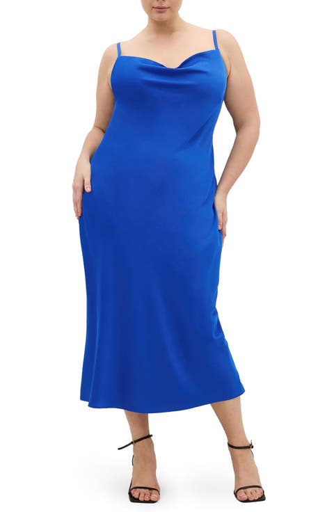 Sadie Satin Cocktail Midi Dress (Plus)