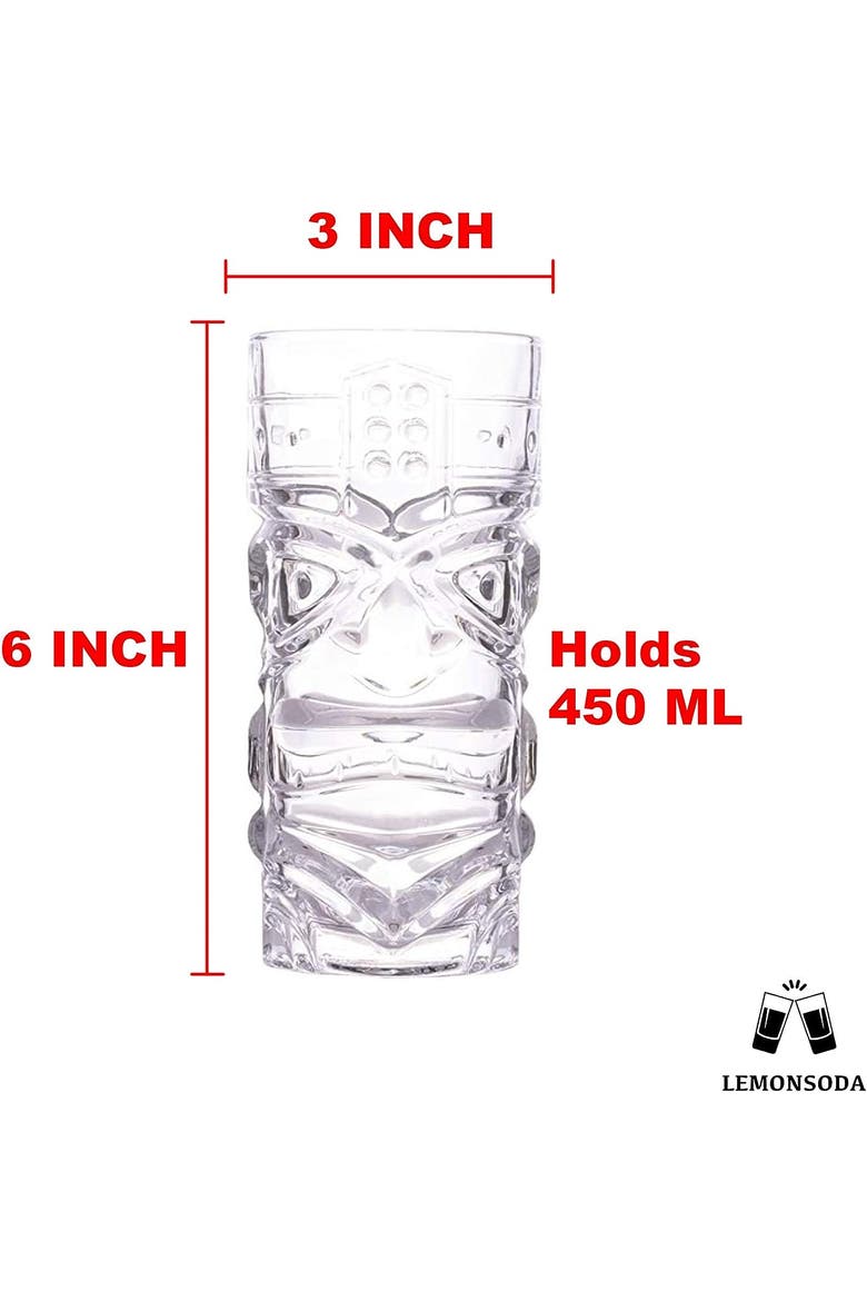 Clear Tiki Glasses - 450 ML - Set of 4, Alternate, color, Clear