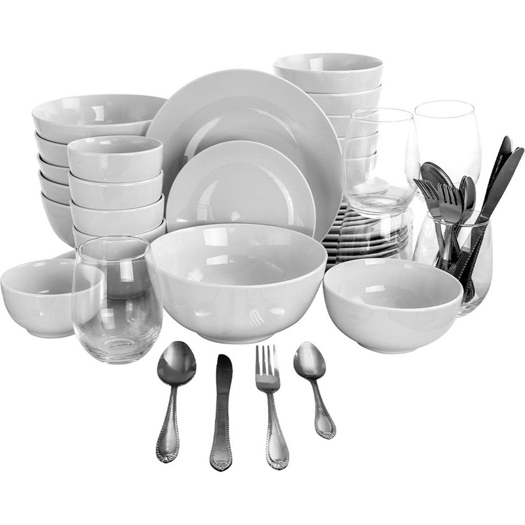 Gibson All U Need 60 Piece Ceramic Dinnerware Combo Set With Drinkware And Flatware In White