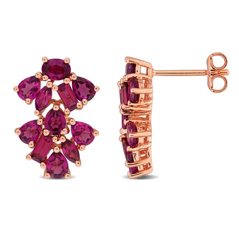 Gemstone Floral Cluster Drop Earrings