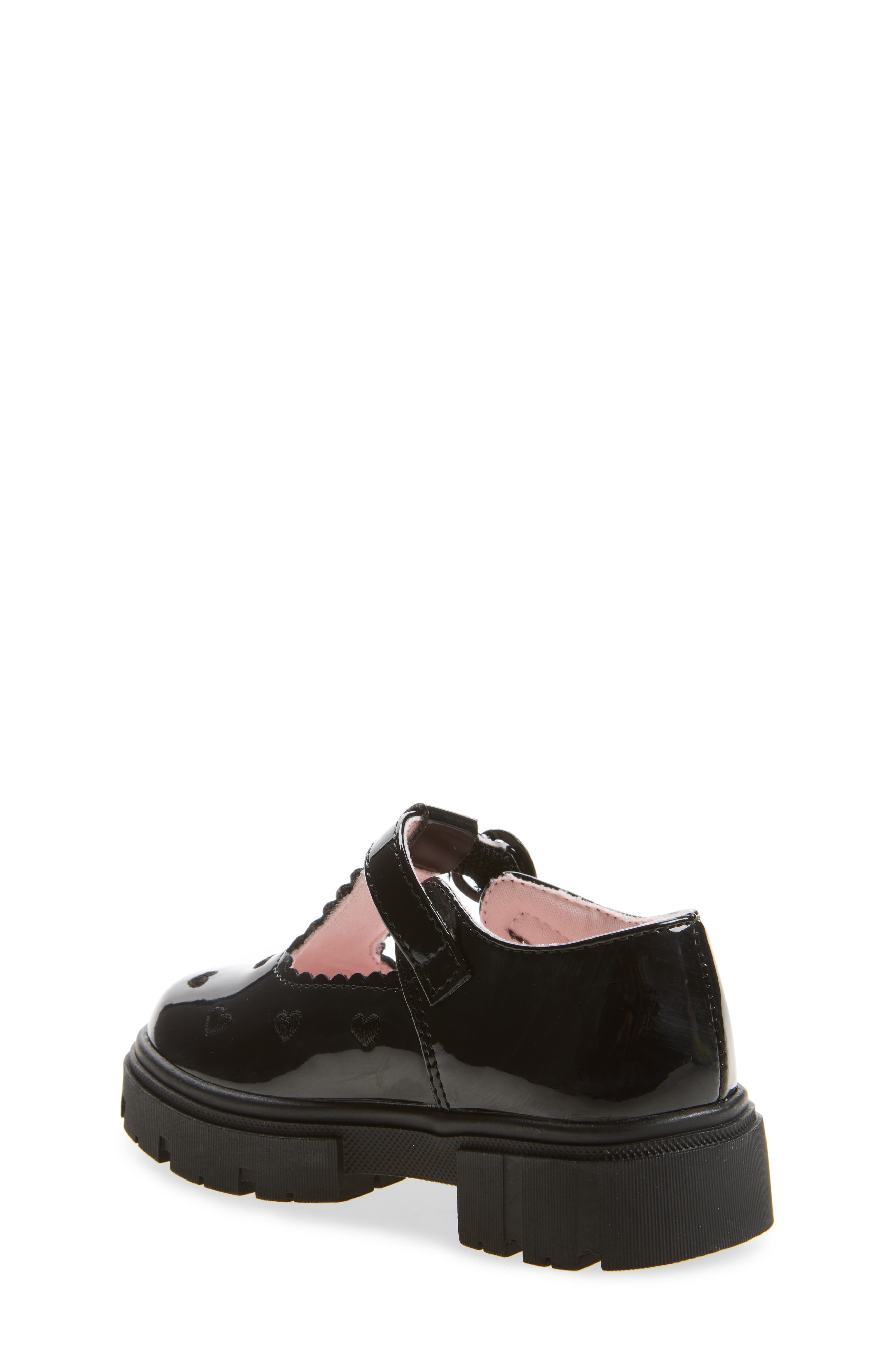 Kids' Estella Heart T-Strap Flat, Alternate, color, BLACK