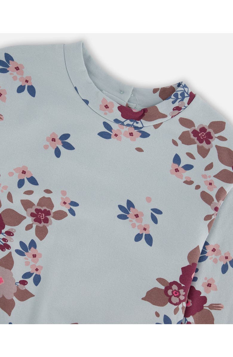 Deux par Deux Little Girl's Fleece Dress Light Blue Printed Big Flowers, Alternate, color,