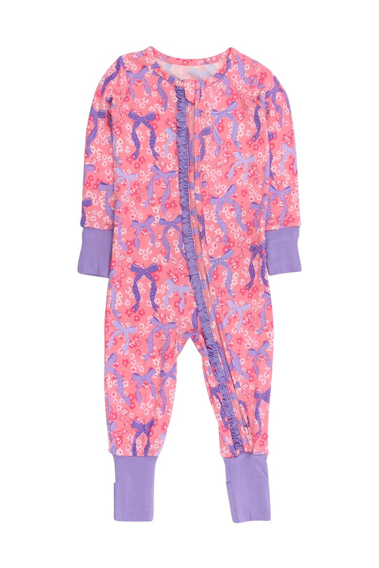 Baby Girls Softsnooze Convertible Ruffle One Piece Pajama, Main, color, Bow Besties