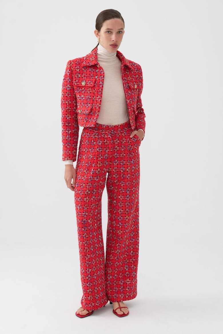 High-Waist Tweed Pants, Alternate, color, Red
