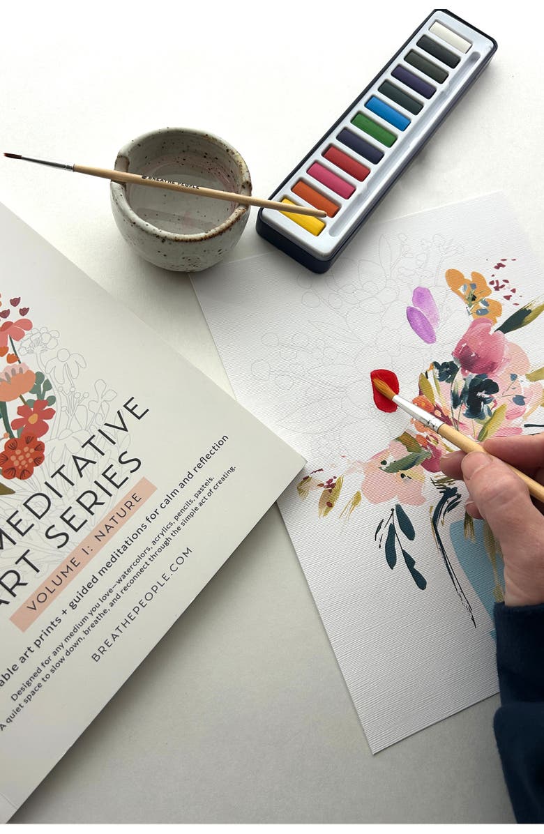 Breathe People Meditative Art Workbook + Acrylics, Alternate, color, White