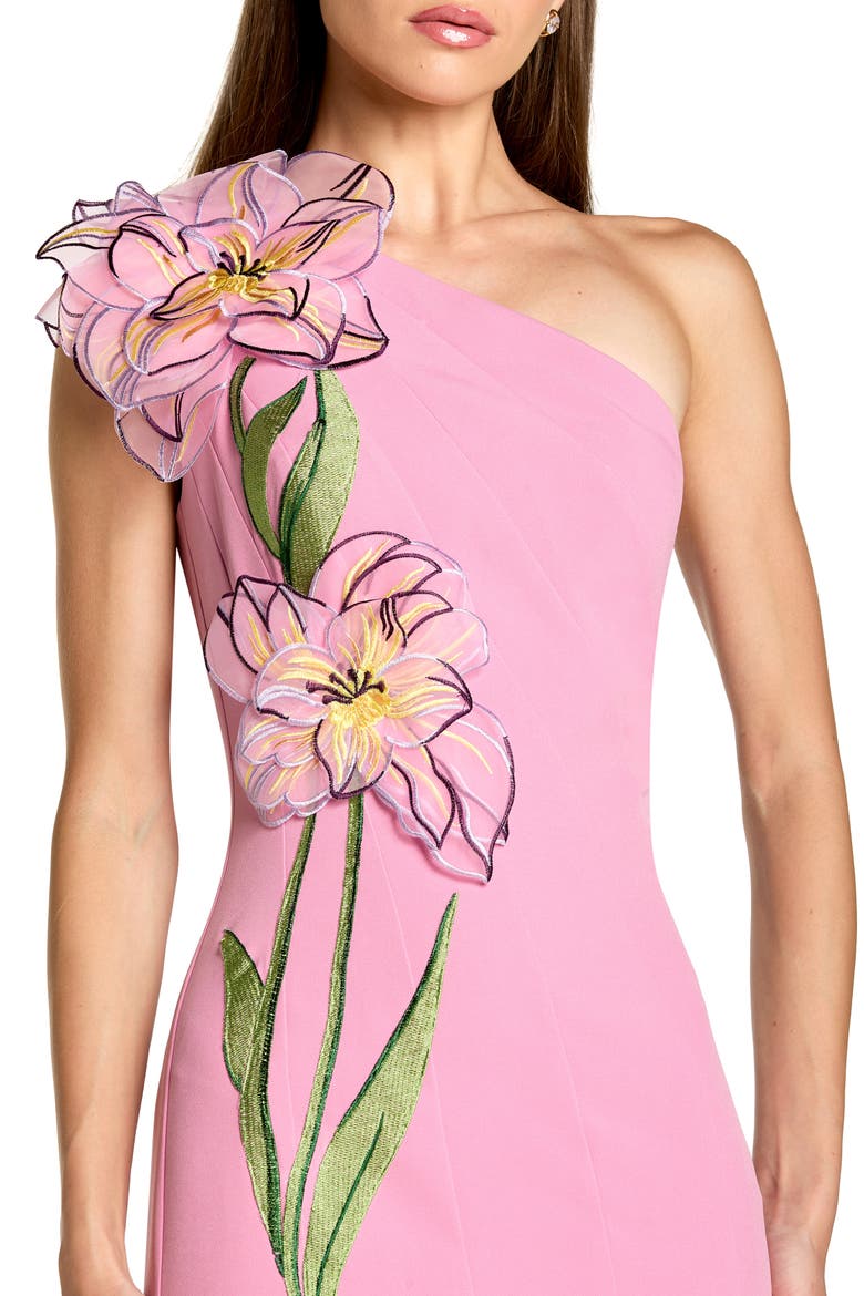 One Shoulder Floral Detail Crepe A Line Gown, Alternate, color, Orchid