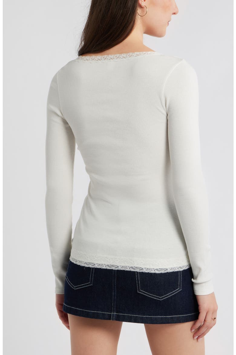 Lace Trim Cotton Blend Rib Henley, Alternate, color, IVORY