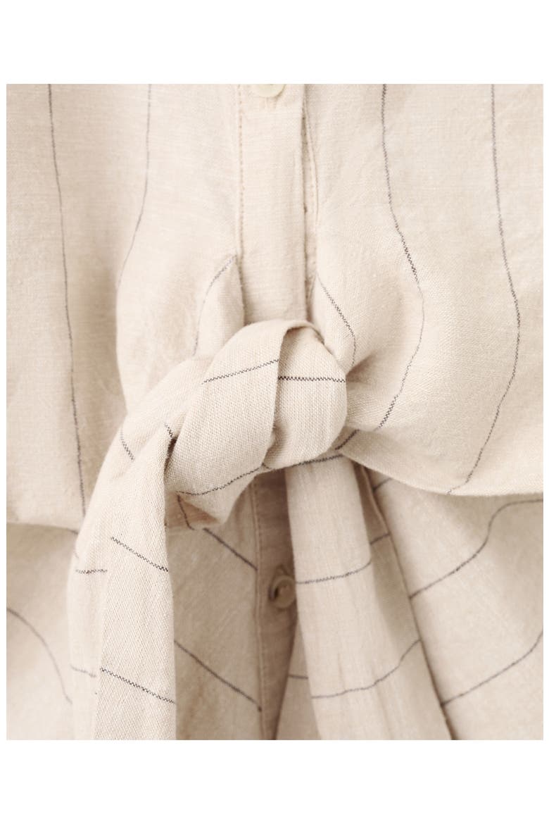 Pinstripe Tie Waist Linen & Cotton Shirt, Alternate, color, BROWN
