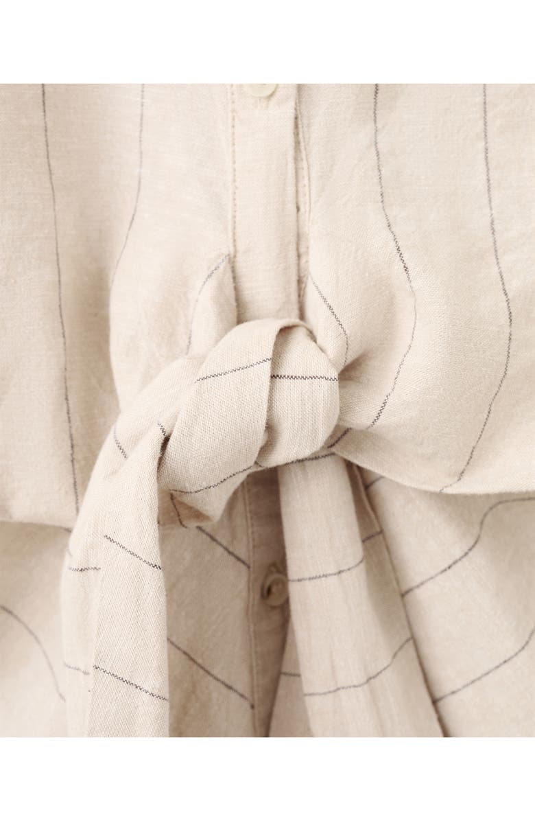 MANGO Pinstripe Tie Waist Linen & Cotton Shirt, Alternate, color,